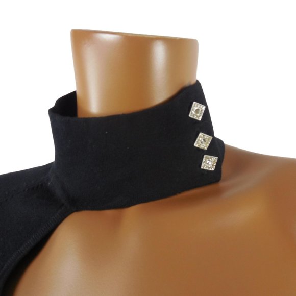 *HOST PICK* CACHE Top M New $88 SILK Knit Shirt Black with Rhinestone Buttons - Picture 4 of 7